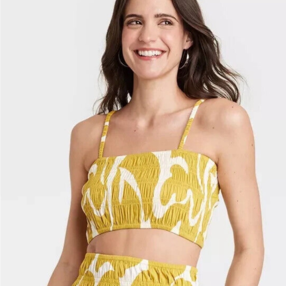 NWT A New Day. XL Smocked Yellow Crop Tank Top